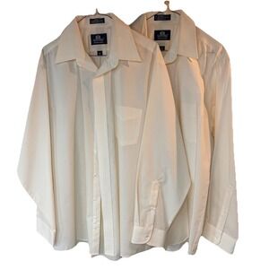 Lot of 2 Stafford Wrinkle-Free Broadcloth‎ Cream/ Off White Long sleeve Business